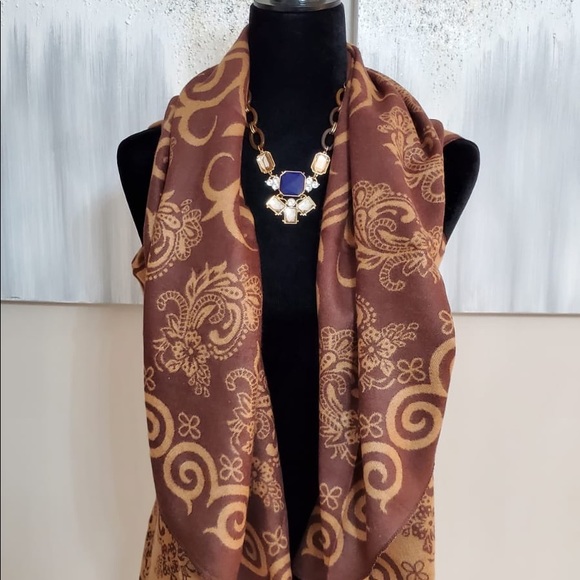 Reversible shawl brown, 100% cashmere - Picture 4 of 5